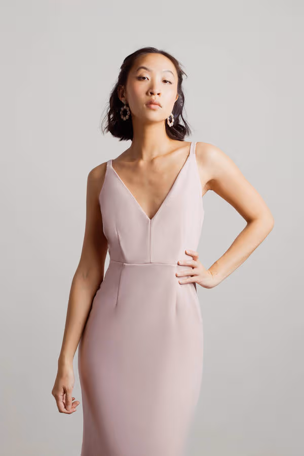 Lock It Down Deep V Mermaid Maxi Dress - Blush