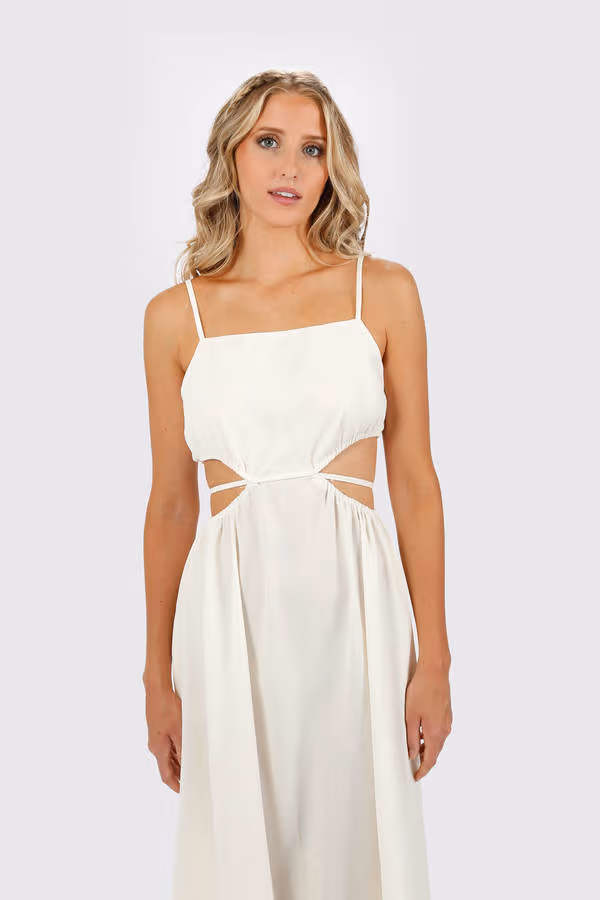 Kylee Square Neck Cutout Midi Dress - Ivory