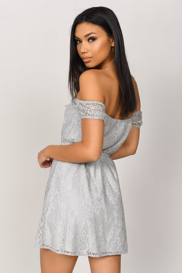 Lola Lace Skater Mini Dress - Light Blue