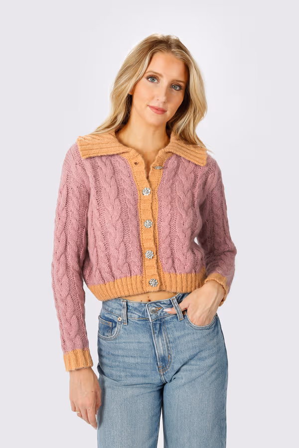 Thinking Of You Collared Cardigan - Lilac Orange Multi