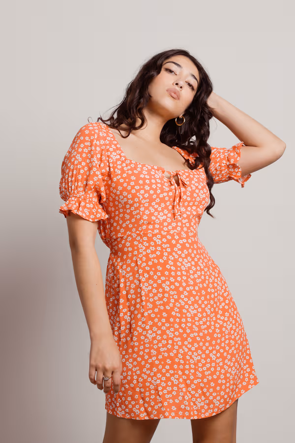 Adella Floral Front Tie Mini Dress - Red