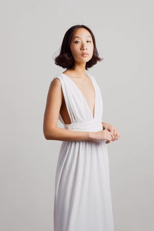 At My Best White Deep V High Slit Maxi Dress