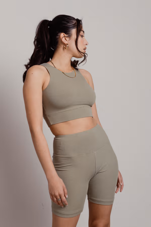 Cool Down Ribbed Crop Top and Biker Short Set - Sage