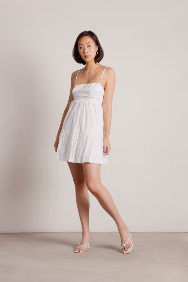 Surprised Me Back Tie Skater Mini Dress - White