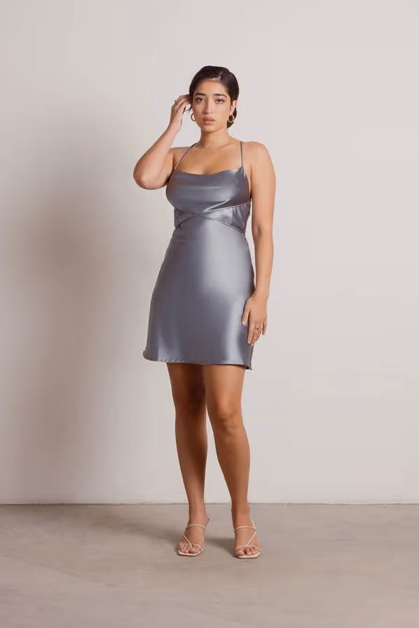 Light Up The Night Satin Cross Back Mini Dress - Off White