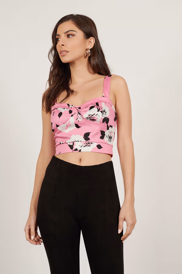 Cherry Blossom Bustier Top - Florals on pink base