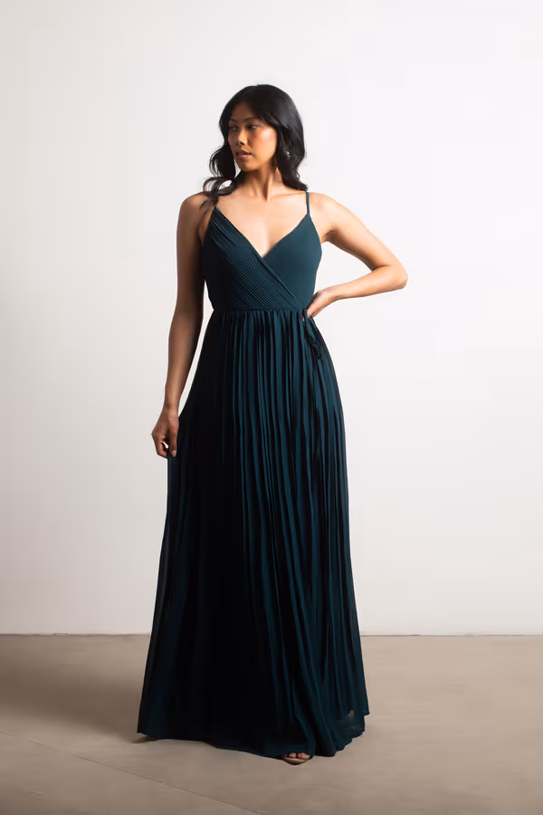 Love Galore Pleated Slit Maxi Dress - Emerald