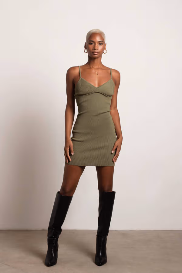 Kourtney Ribbed Bustier Mini Dress - Green