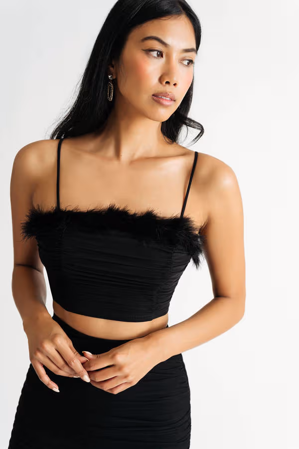 Maiko Ruched Crop Top and Skirt Set - Black