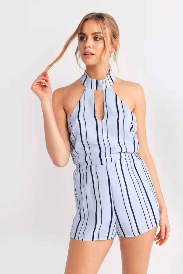 Gabby Stripe Romper - Light Blue