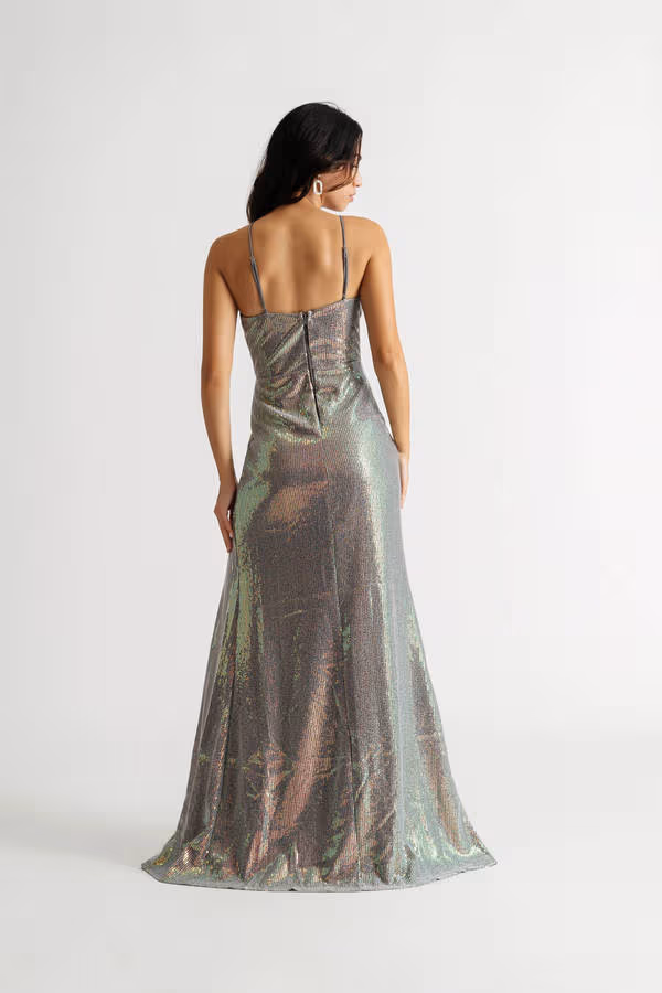 All About You Sequin High Slit Maxi Dress - Silver
