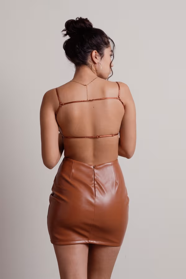 Ronesha Backless Open Back Mini Dress - Brown
