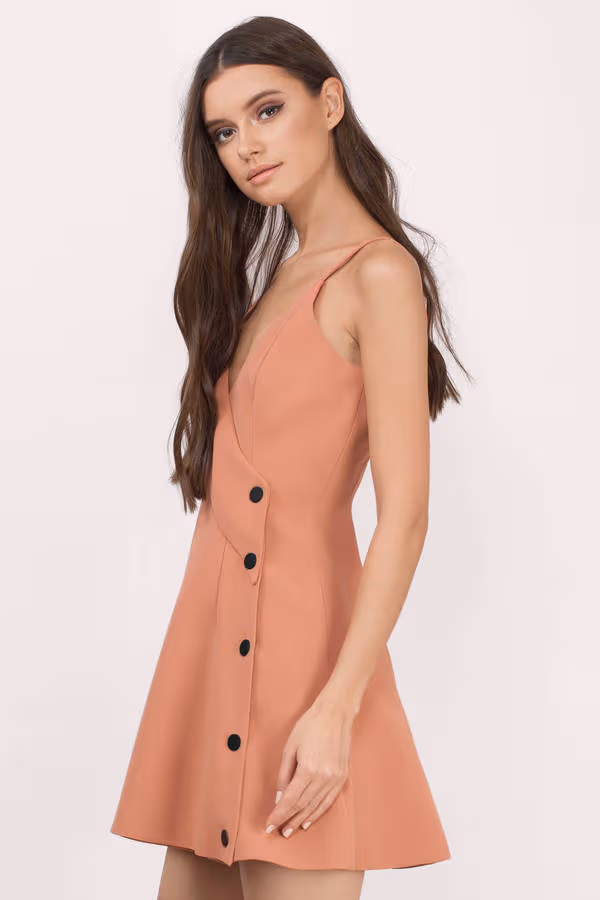 Cameo Dream Space Button Down Deep V Mini Dress - Terracotta