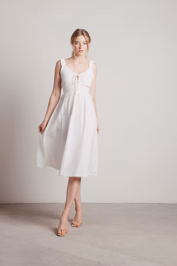 Sweet Touch White Swiss Dot Lace Midi Dress