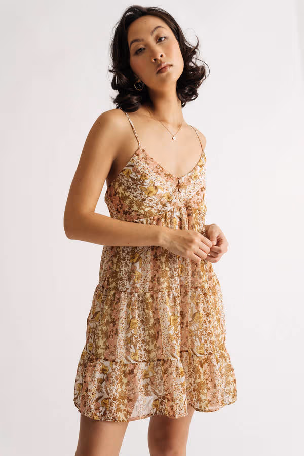 Believe In Me Floral Skater Mini Dress - Yellow Multi