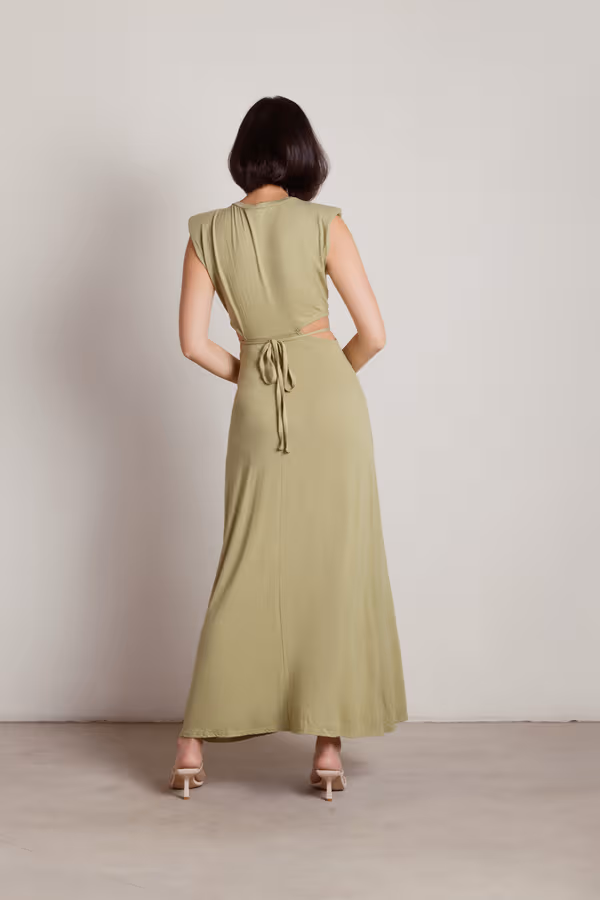 Shady Creek Padded Shoulder Cutout Maxi Dress - Green