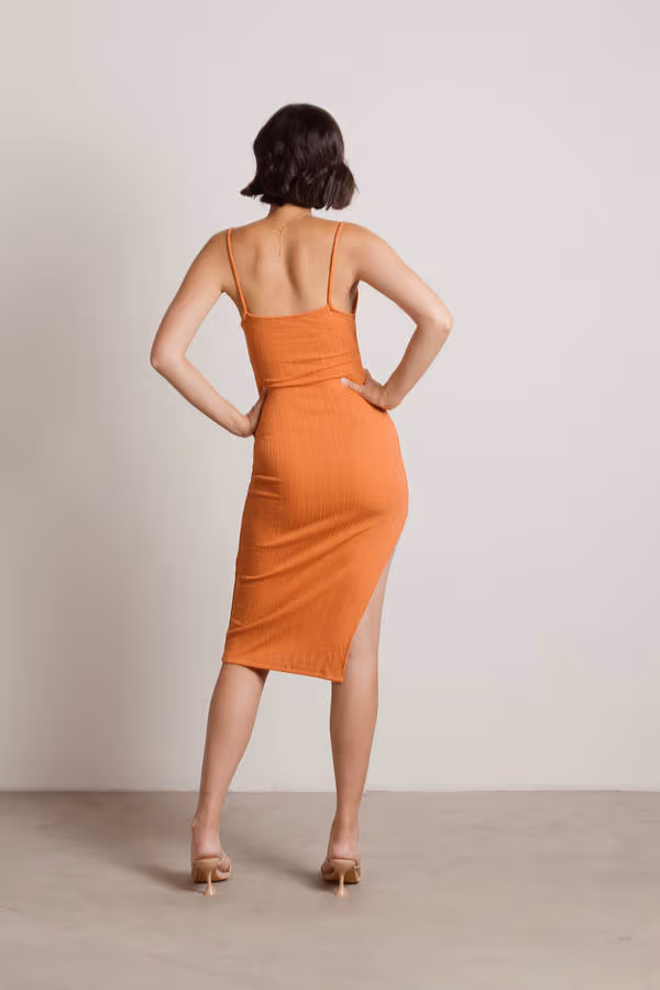 Over There Ribbed Cutout Midi Dress - Terracotta