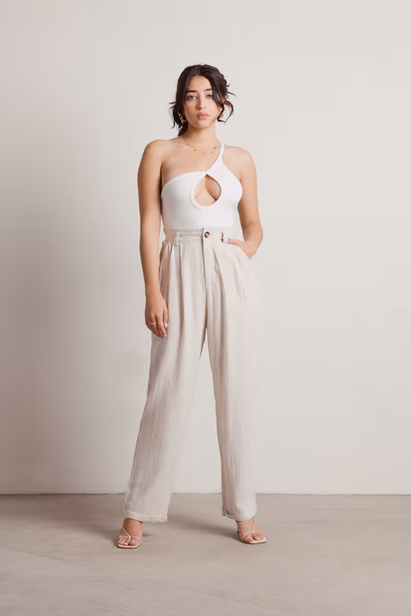 Go Get Her One Shoulder Cutout Bodysuit One Shoulder Bodysuit - Off White