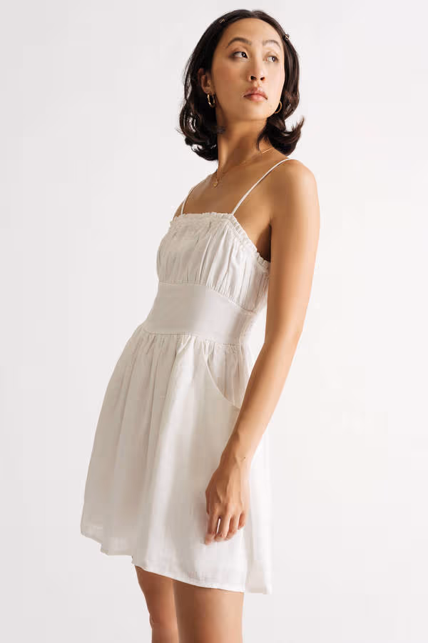 Soon Enough Smocked Skater Mini Dress - White
