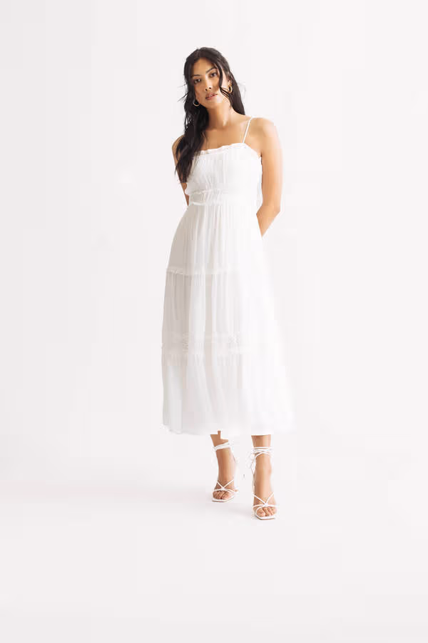 Trinnie Tiered Ruffle Midi Dress - Off White