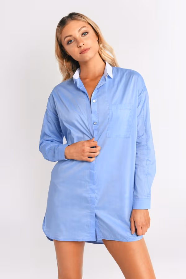 Brady Collared Shift Mini Dress - Blue