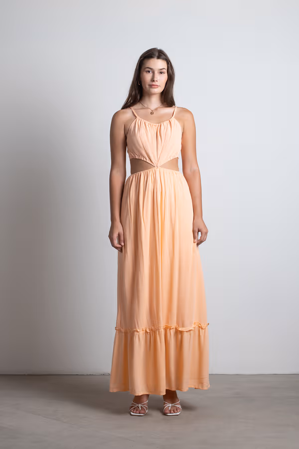 Sherbert Summer Cutout Tiered Maxi Dress - Orange