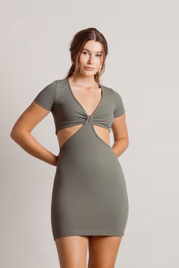 Promise You Ribbed Cutout Mini Dress - Tan