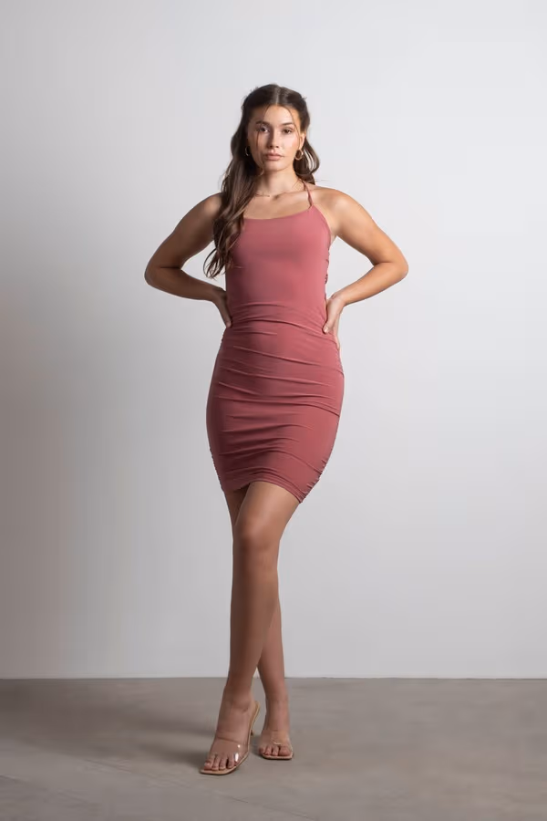 Vicki Ruched Open Back Mini Dress - Teal