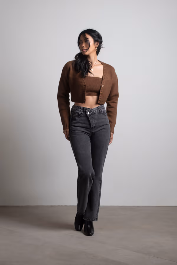 Sofie Knit Crop Top and Cardigan Set - Sage