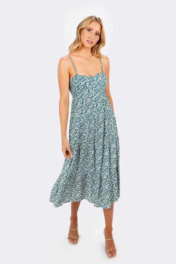 Beatrix Floral Back Tie Midi Dress - Green