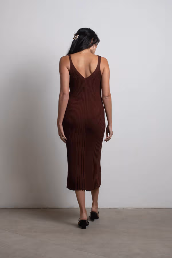 Brown Sugar Ribbed Bodycon Midi Dress - Brown