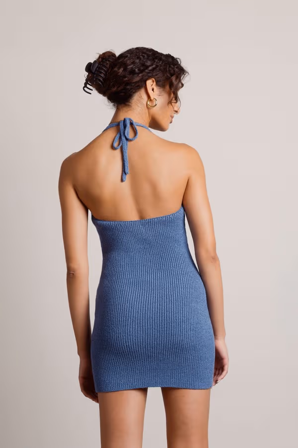 Aylah Halter Ribbed Knit Bodycon Mini Dress - Orange