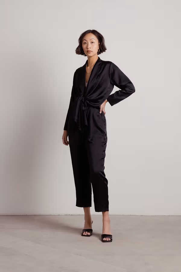Up All Night Front Tie Jumpsuit - Black