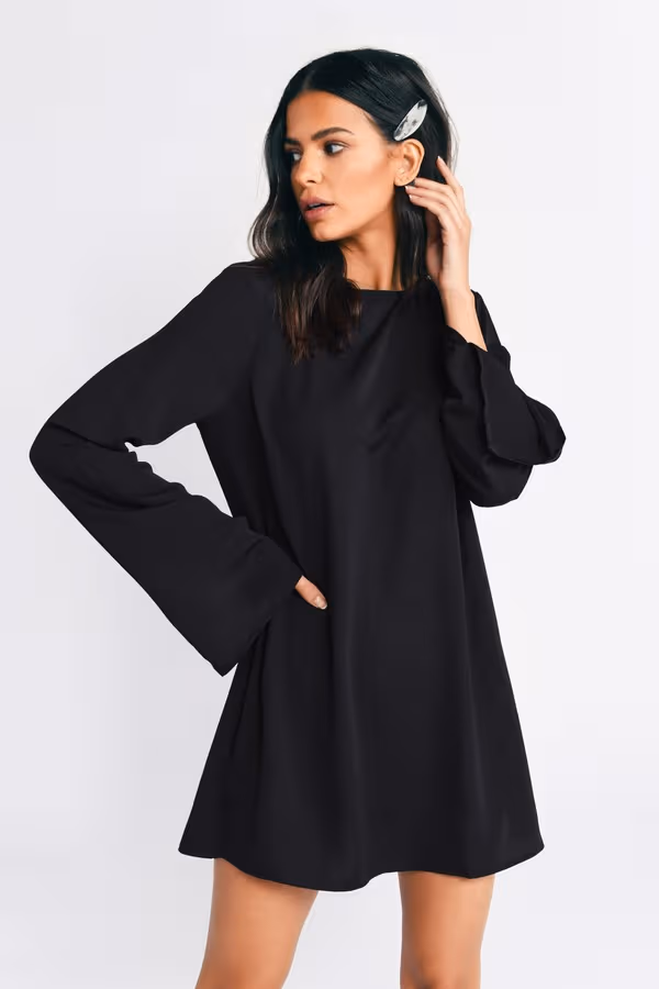 Ellie Bell Sleeve Open Back Mini Dress - Black
