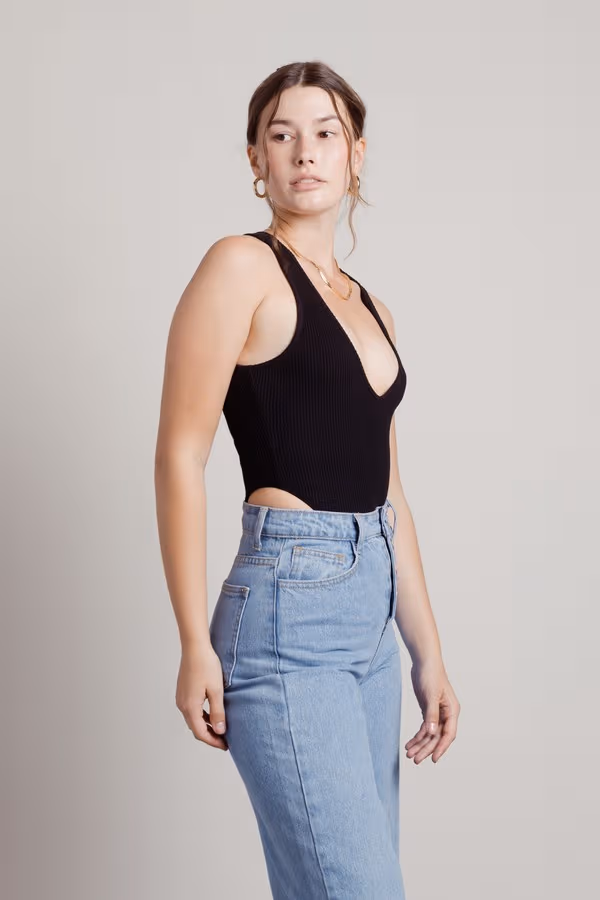 High Sides Ribbed Bodysuit - Beige