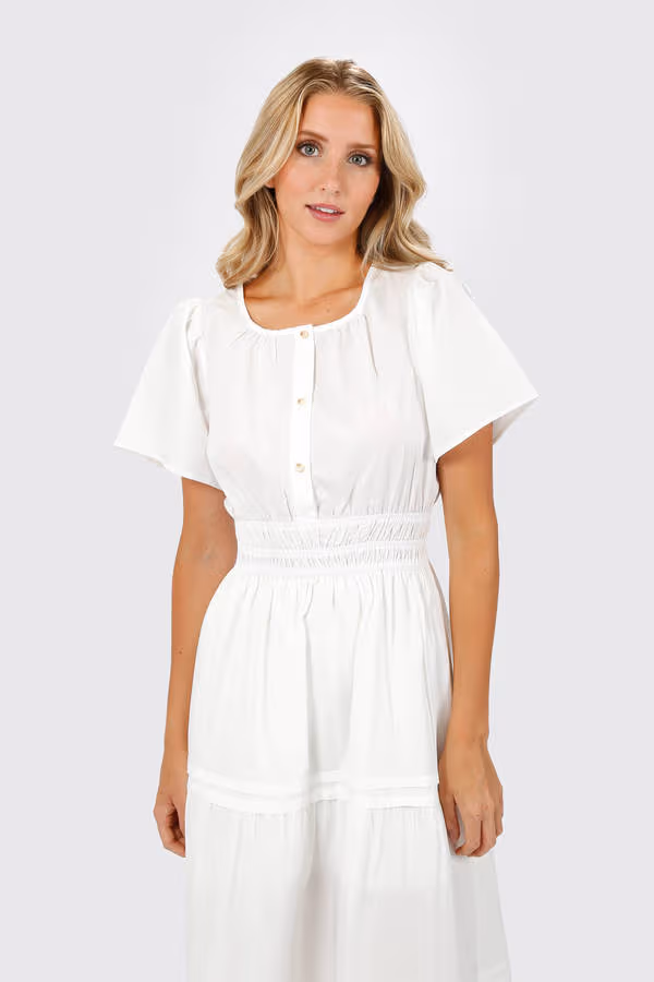 Salem Button Up Tiered Maxi Dress - White
