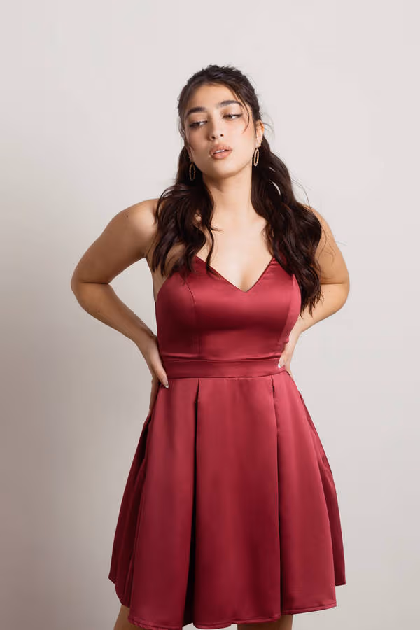 Bridgette Satin Skater Mini Dress - Magenta