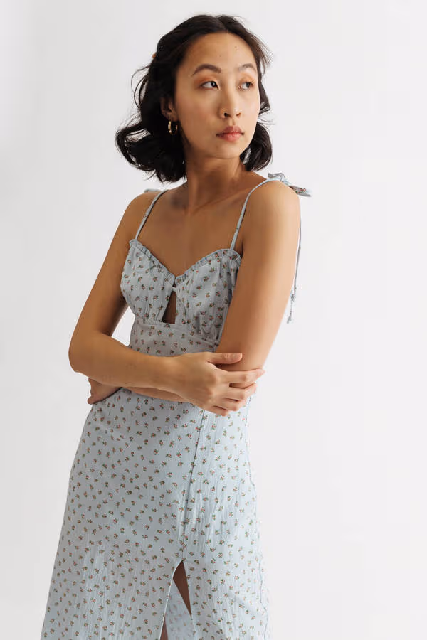 Feels Like Summer Floral Slit Mini Dress - Sky Blue