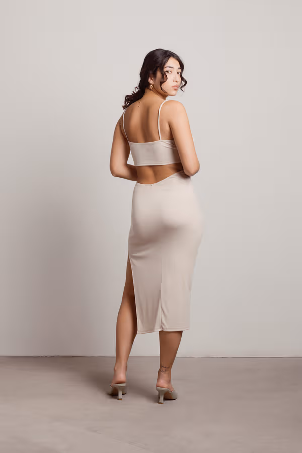 On The Nose Knotted Bust Cutout Midi Dress - Cream