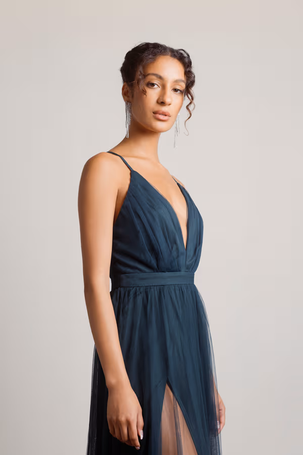 Night To Remember Chiffon Double High Slit Maxi Dress - Navy
