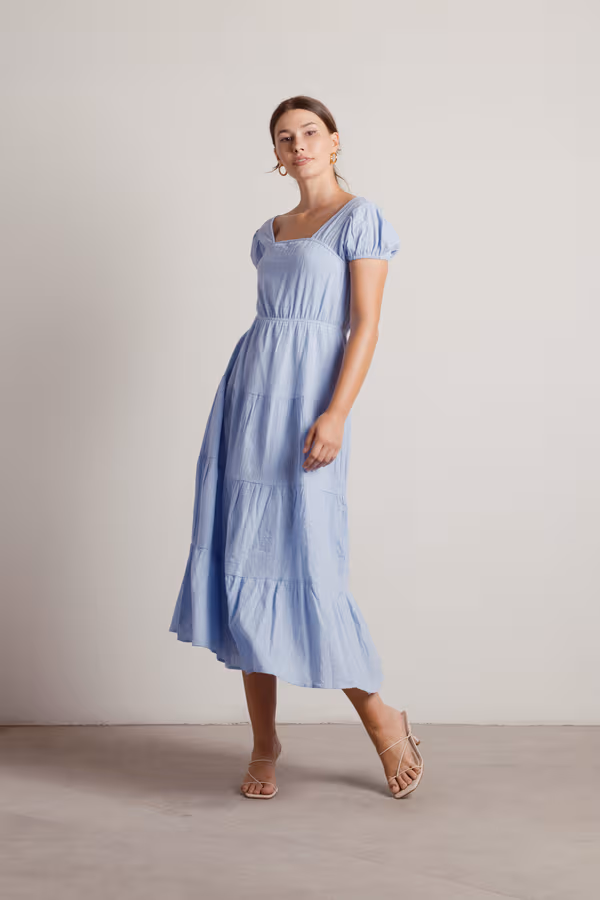 Misty Tiered A-line Midi Dress - Blue