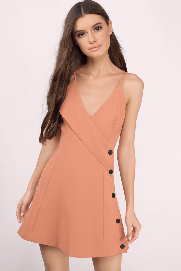 Cameo Dream Space Button Down Deep V Mini Dress - Terracotta