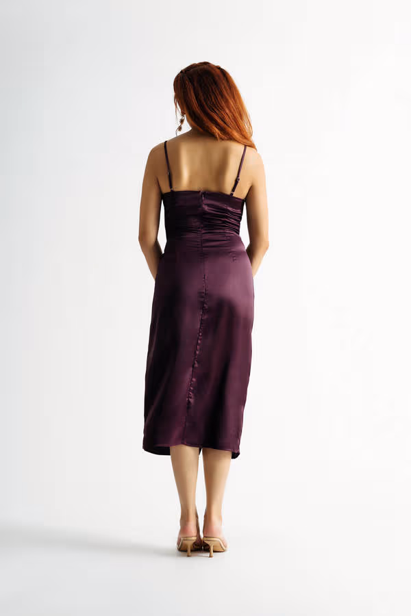 Emma Satin Cowl Neck Midi Dress - Purple