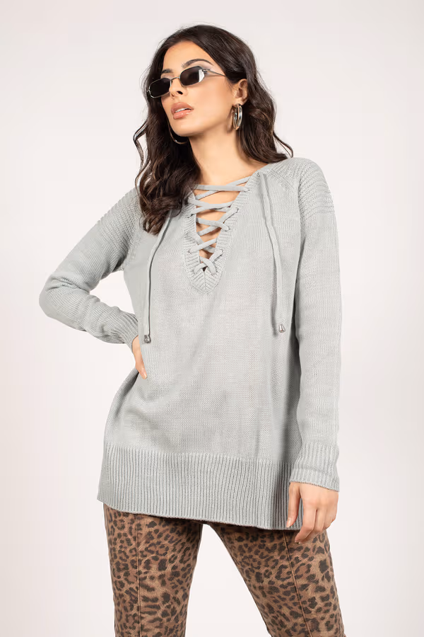 Be On My Side Lace Up Sweater - Olive