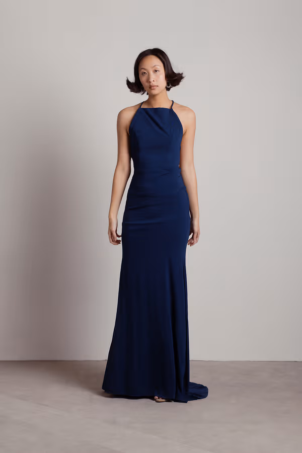Another Night Out Halter Cross Back Maxi Dress - Navy