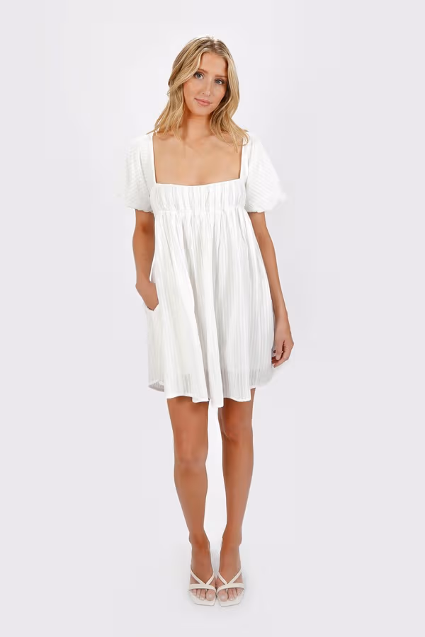 Marcelle Open Back A-line Mini Dress - White