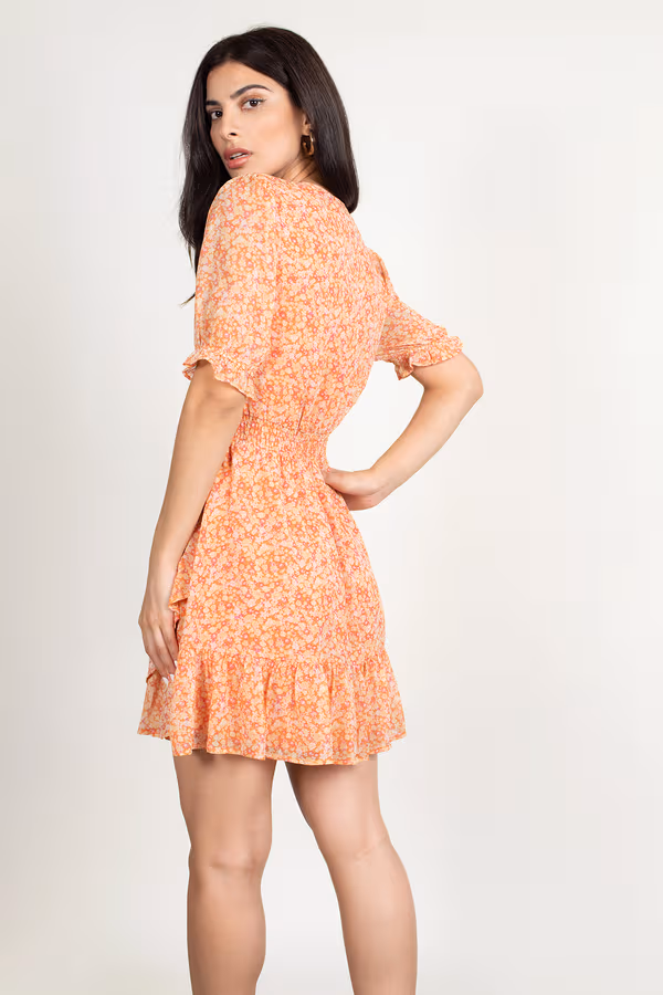 Railynn Floral Skater Mini Dress - Light Orange Multi