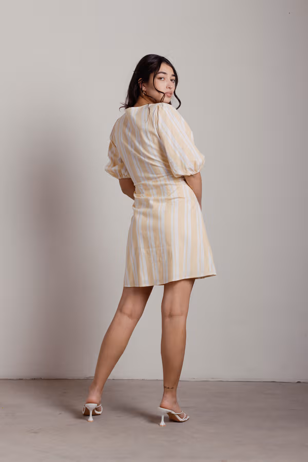 Amber Button Up Skater Mini Dress - Cream