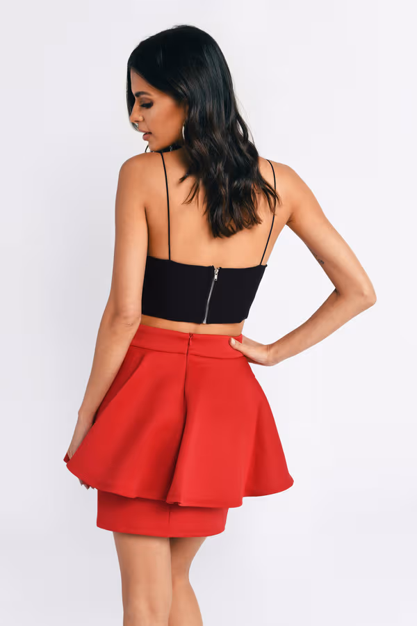 Elevate Peplum Mini Skirt - Red