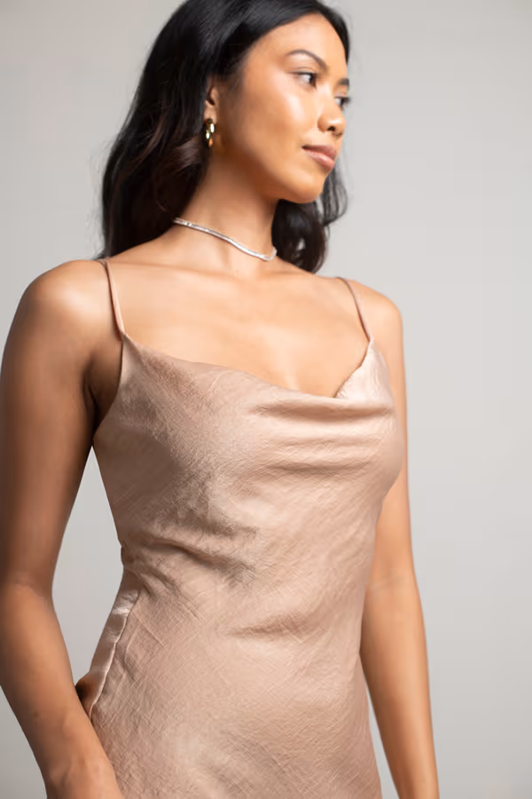 Sansa Satin Cowl Neck Mini Dress - Beige